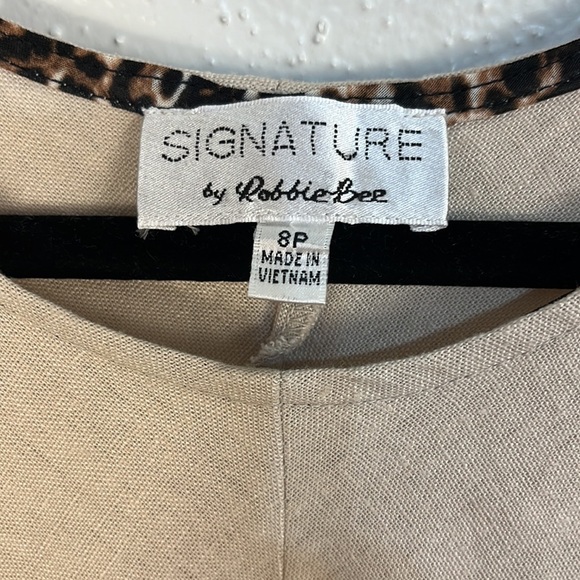 Signature by Robbie Bee size 8 petite linen blend dress cheetah trim - Picture 3 of 8